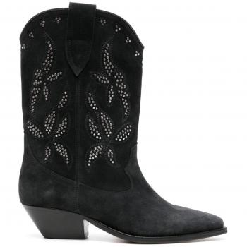Isabel Marant Duerto Suede Leather Heeled Ankle Cowboy Boots in Black | Size 38 | BO0003FA Color B3A32SFKSI