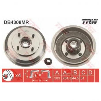 Tambor de Freno TRW DB4308MR con Rodamiento y Anillo ABS para Ford Fiesta 4, Fiesta 5 y Fusion