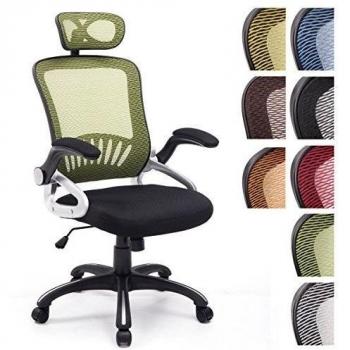 CLP Silla de oficina JUSTIN, tapizado de red, reposabrazos plegables, con torniquete giratorio sólido, altura regulable del asiento 47 - 57 cm verde