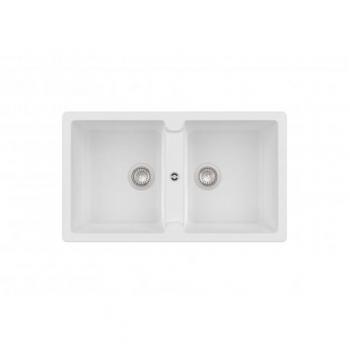 Fregadero de dos cubetas QUARZEX® BERGEN - ROCA, Color: Blanco, Medidas: 860 x 500 x 200 mm