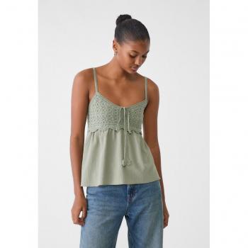 Stradivarius Flowing Crochet Top Khaki Size S