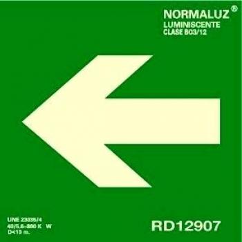Señal Luminiscente RD10101 Flecha Izquierda 22,4x22,4cm Clase B PVC 0,7mm Evacuación Homologada