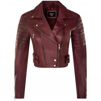 Infinity Leather Women's Cropped Burgundy Brando Biker Jacket UK14