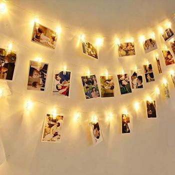 Cadena de luces con pinzas 4,5m 40 LED Cadena de luces con pinzas 2 modos de luz Blanco cálido Guirnalda de luces con Clips para fotos ideal para colgar fotos, notas, Memos y de arte