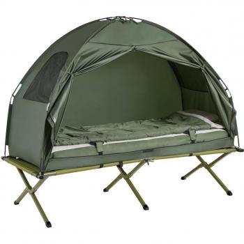 Tienda de campaña 4 en 1 con colchón inflable, plegable, hasta 160 kg, verde, 194 x 87 x 165 cm