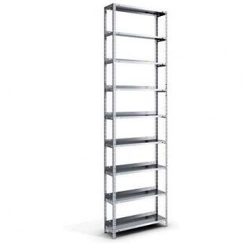 Estantería de Tornillo para Oficina, Altura 2900 mm, Ancho 750 mm, Profundidad 300 mm, Zincada, 9 Estantes, Capacidad de Carga 60 kg