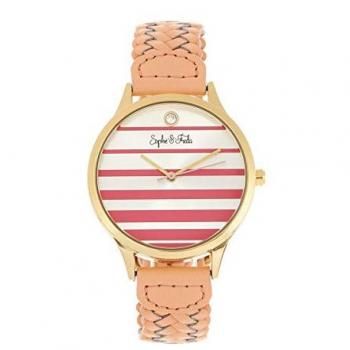 Sophie & Freda Tucson Women's Leather Band Watch with Swarovski Crystals - Gold/Coral, One Size