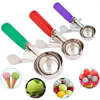 CHEE MONG Conos de Helado, Cookie Cuchara melón Baller con Disparador para Frutas, Helado Cuchara de Acero Inoxidable scoopers- Elegante Paquete de Regalo