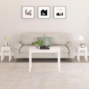 Mesas apilables 3 piezas madera maciza de pino blanco, natural y gris - Día y Noche / vidaXL, ideal como mesa de sofá, consola de entrada o mesita auxiliar para salón
