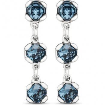 Sublime Blue Long Earrings - Sterling Silver Plated Metal Alloy with Faceted Blue Crystals