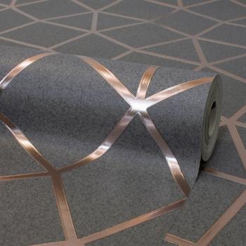Platinum Geo Trellis Rose Gold Vinyl Wallpaper
