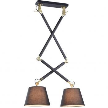 Lámpara de techo Lucande Marvaine negro/oro, regulable, 2 llamas, E27, hecha de metal y textil para salón y comedor
