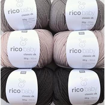 Woll Juego de bebé lana Rico Baby Classic 6 x 50 g # 26, lana suave para punto y ganchillo