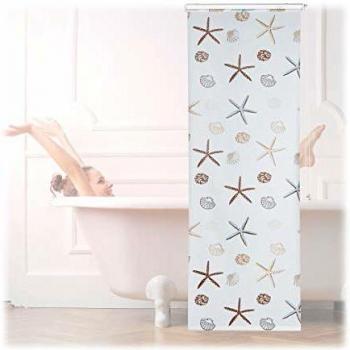 Cortina de Ducha Ocean Semitransparente, Impermeable, Diseño Marítimo, Montaje a Techo, 80x240 cm - Relaxdays