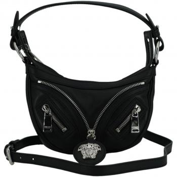 Versace Black Calf Leather Hobo Mini Shoulder Bag