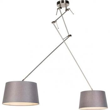 Lámpara colgante moderna de lino gris oscuro 35 cm - BLITZ II Acero/Textil, E27, Max. 2 x 60 Watt