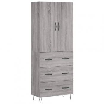 Aparador alto de madera contrachapada gris sonoma 69,5x34x180 cm con 3 cajones, mueble de almacenaje para salón, armarios con puertas y cajón de madera, buffet moderno, arm
