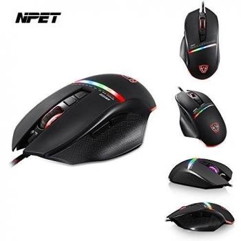 NPET V10 ratón Gaming juegos de ratón gamer Mouse 4000 dpi profesional 7 botones USB con cable retroiluminada LED óptico - Negro