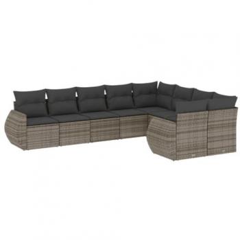 Set de muebles de jardín 9 pzas y cojines ratán sintético gris