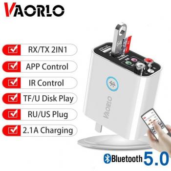 Adaptador Inalámbrico Bluetooth 5.0 VAORLO EU/US, Receptor y Transmisor TF/U, Carga QC2.0 para Auriculares y TV, Control por APP IR, Color Negro