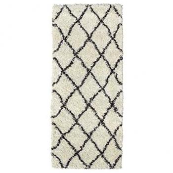 Alfombra Nazar Shaggy Berber Crema y Marrón - 67 x 180 cm - Polipropileno Geométrica