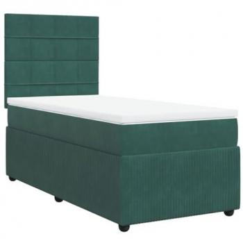 Cama box spring con colchón terciopelo verde oscuro 100x200 cm
