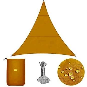 Sekey Toldo Vela de Sombra Impermeable 5x5x5m Triangular Protección Rayos UV, Resistente al Desgarro, para Terraza Balcon Patio Exteriores Jardín, con Ojales y Cuerdas de Fijación, Arena