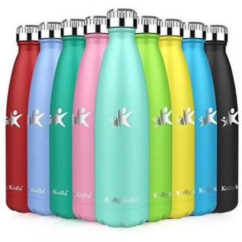 KollyKolla Botella de Agua Acero Inoxidable, Termo Sin BPA Ecológica, Botellas Termica Reutilizable Frascos Térmicos para Niños & Adultos, Deporte, Oficina, Yoga, Ciclismo,