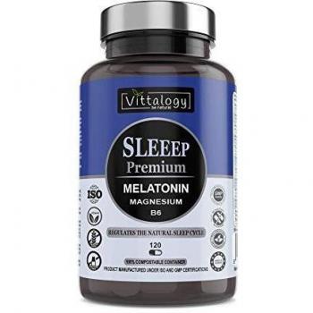 Vittalogy Sleeep Premium. Pastillas Para Dormir Con Melatonina Pura 1,8 Mg, Ashwagandha, Extracto De Semilla De Griffonia Con 5 Htp, Valeriana, Magnesio Y Vitamina B6. 120 Cápsulas