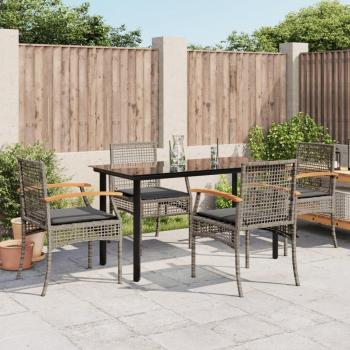 5-Piece Grey Poly Rattan Garden Dining Set with Cushions