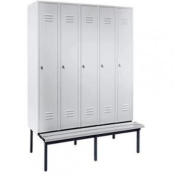 Taquilla para ropa Wolf Berlin 2 con banco, 5 compartimentos, color gris claro, dimensiones B 1500 mm