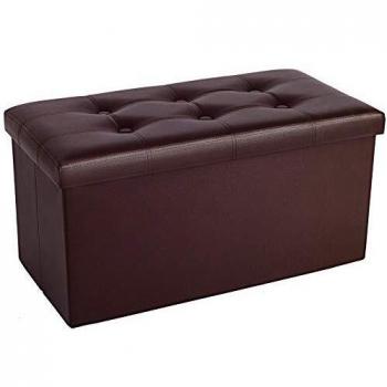 COSYLAND Banco otomano con almacenaje 76 x 38 x 38 cm Otomano marrón para habitación Reposapiés otomano de Cuero Plegable Reposapiés Rectangular Muebles Plegables con Tapa