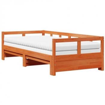 Sofá cama nido con colchones de madera maciza marrón 90x190 cm