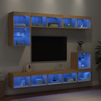 Mueble de TV de Pared 8 Piezas con LED en Madera de Roble Sonoma