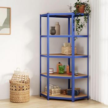 vidaXL 5-Layer Corner Shelf Blue Steel & Engineered Wood