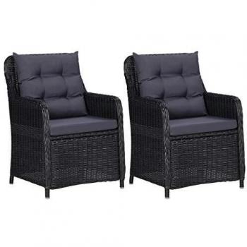 Black Poly Rattan Garden Chairs Set of 2 with Cushions
