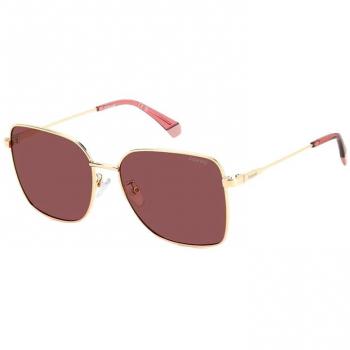 Polaroid Square Women's Sunglasses PLD 4158/G/S/X - Polarized Metal Frame, Gold and Burgundy