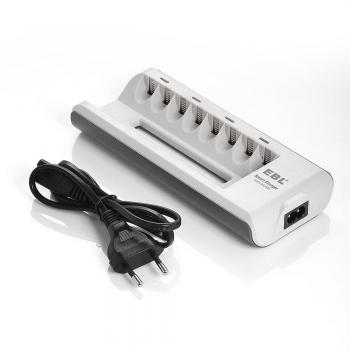 EBL 808 - Cargador de batería con 8 ranuras para baterías recargables del tipo AA / AAA para Ni-MH Ni-Cd, 1000mA
