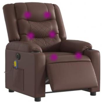 Sillón de Masaje Reclinable Eléctrico en Cuero Sintético Marrón con Respaldo y Reposabrazos Ajustables