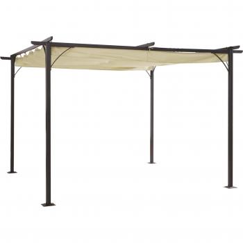Outsunny Pérgola de Metal 3.5x3.5m Gazebo Cenador para Jardín Patio o Terraza con Techo Retráctil Tela Poliéster Resistente al Agua y