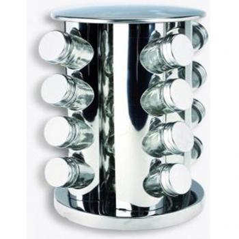 Soporte giratorio de botes para especias con 16 botes, color plateado, tamaño: 27 x-PEGANE-de 19 cm