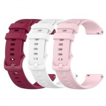 Pack de 3 Correas de Silicona para Reloj 18mm, Burdeos/Rosa/Blanco, Compatible con Smartwatch y Liberación Rápida