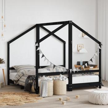 Estructura de cama para niños 80x160 cm de madera maciza de pino color negro