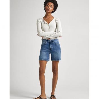 Pepe Jeans - Short de mujer vaquero de tiro alto efecto desgastado, Skinny azul, Hw Denim