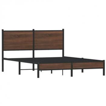 Estructura de cama metal marrón roble 140x190 cm con cabecero sin colchón