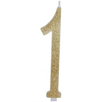 Vela Escarchada Oro Número 1, de 12.5 cm