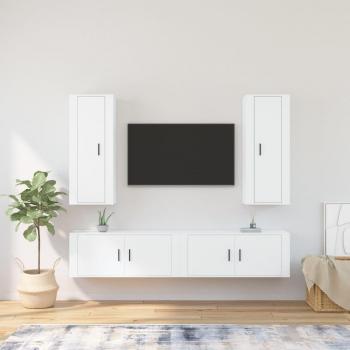 vidaXL Set de muebles de TV 4 piezas madera contrachapada blanco, incluye mueble para salón, mesa de TV y mueble para tele