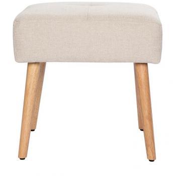 Taburete bajo de tela efecto aterciopelado texturizado beige y madera clara maciza 46 cm GUESTA
