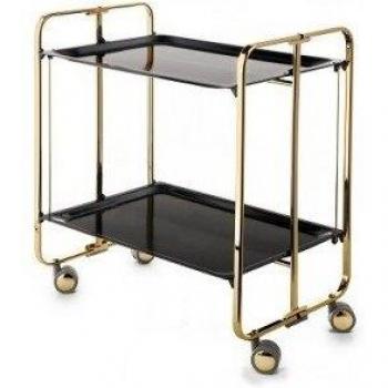 DON HIERRO - Carrito auxiliar con ruedas BAUHAUS, armazón baño de Oro, 2 bandejas.