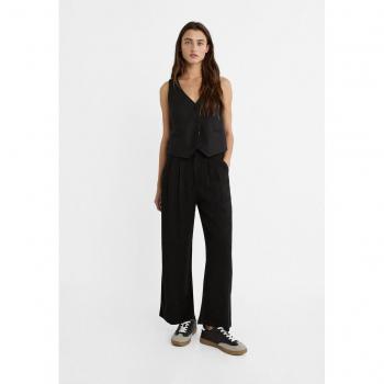 Stradivarius Linen Blend Wide-Leg Trousers in Black